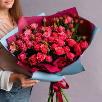 11 Кустовых Малиновых Роз (50 см.)